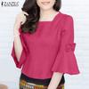 ZANZEA Women Casual Sqaure Collar Loose 3/4 Sleeve Cotton Blouse
