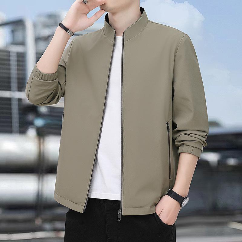

Men s 2024 Executive Stand Collar Jacket - Spring/Autumn Business Casual Outerwear XL хаки