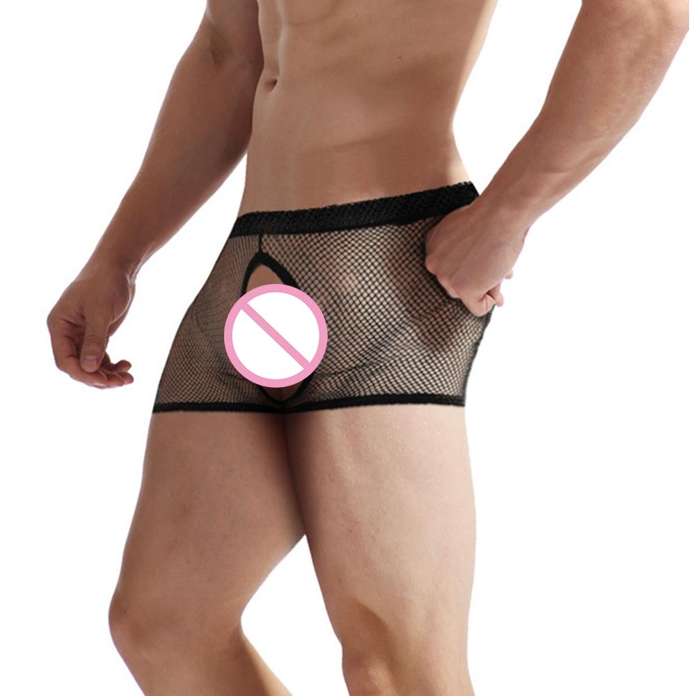 See Through Men Underpants Sexy Boxer Sheer Breathable Trunks