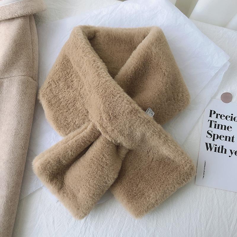 Solid color scarf, thickened and soft in winter, imitation rabbit fur scarf, fur collar, solid color Rex rabbit fur scarf.