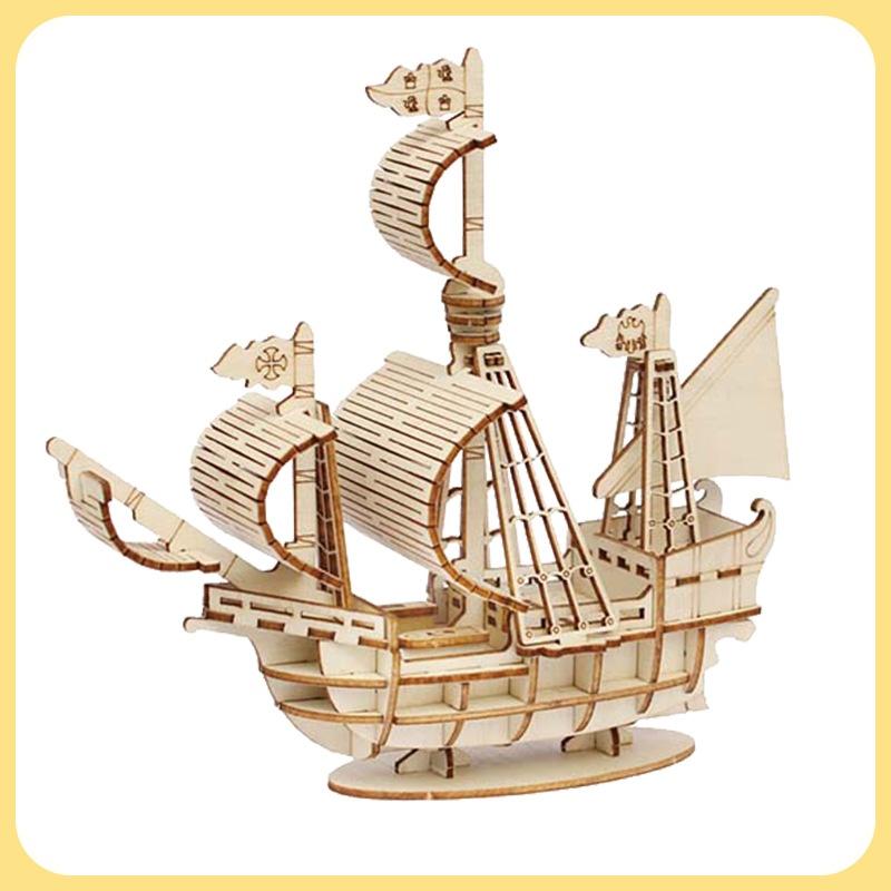 3D Sailboat Wooden Puzzle Assembly Model Puzzle DIY Wooden Crafts 3D Puzzle Gifts Desktop Decoration
