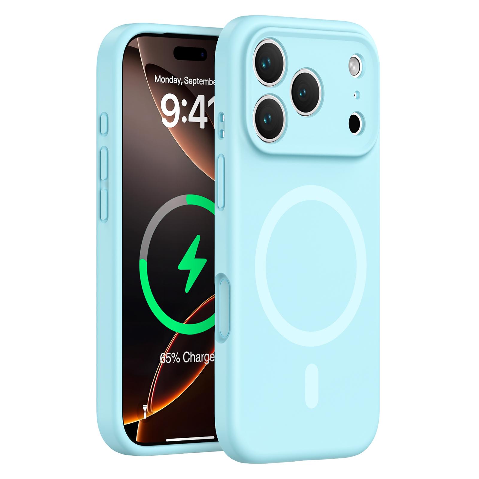 

For iPhone 17 Pro Case Compatible with MagSafe Precision Fit PC+Liquid Silicone Protective Phone Cover Baby Blue