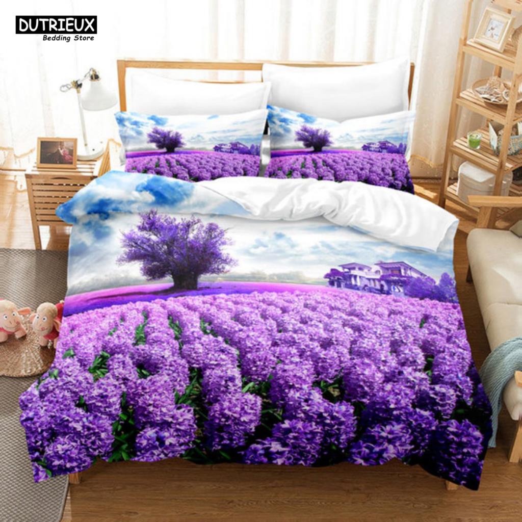 Purple Flower Bedding Set Butterfly Bed Linen Double Queen King Twin Full Women Girls Romantic Lavender Duvet Cover Pillowcase