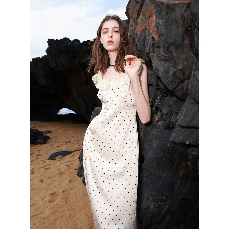 

Женское летнее длинное платье А-силуэта с кружевом и принтом в горошек, с открытой спиной, 2025 L