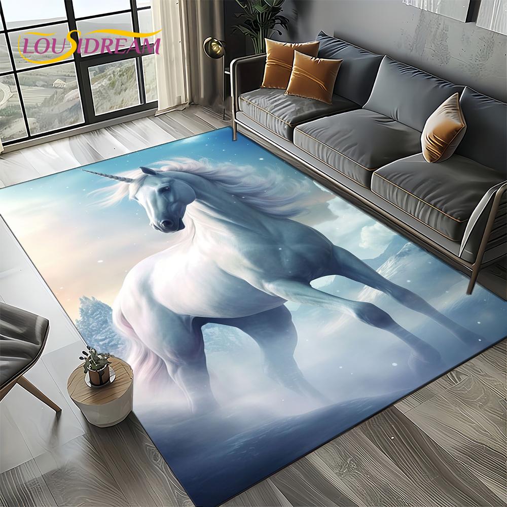 Unicorn Cartoon Cute 3D Dream Girl Carpet Rug for Living Room Bedroom Home Sofa Decoration,Kid Area Rug Non-slip Floor Mat Gift