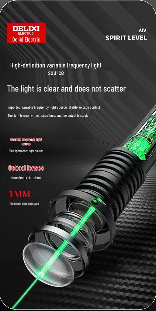 DELIXI Green Laser Level - 12 Lines, High Precision, Wall and Floor Mount, with Blue Light for Outdoor Use