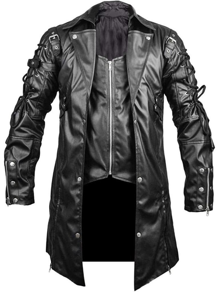 Herren Lederjacke Mittellang - Herbst/Winter Gothic Punk Mittelalterliches Kostüm