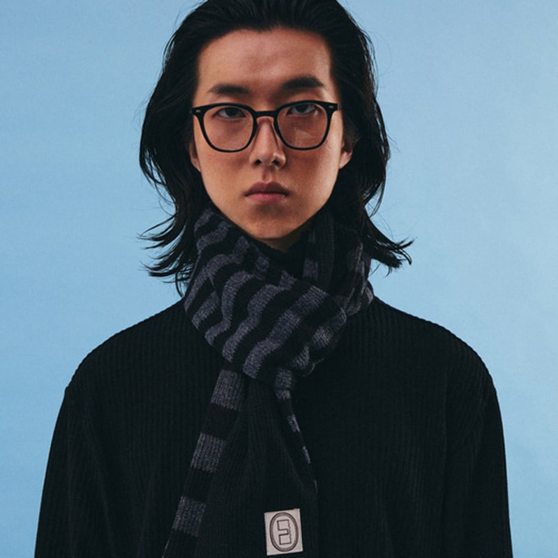 karactor Striped knit muffler / Black charcoal