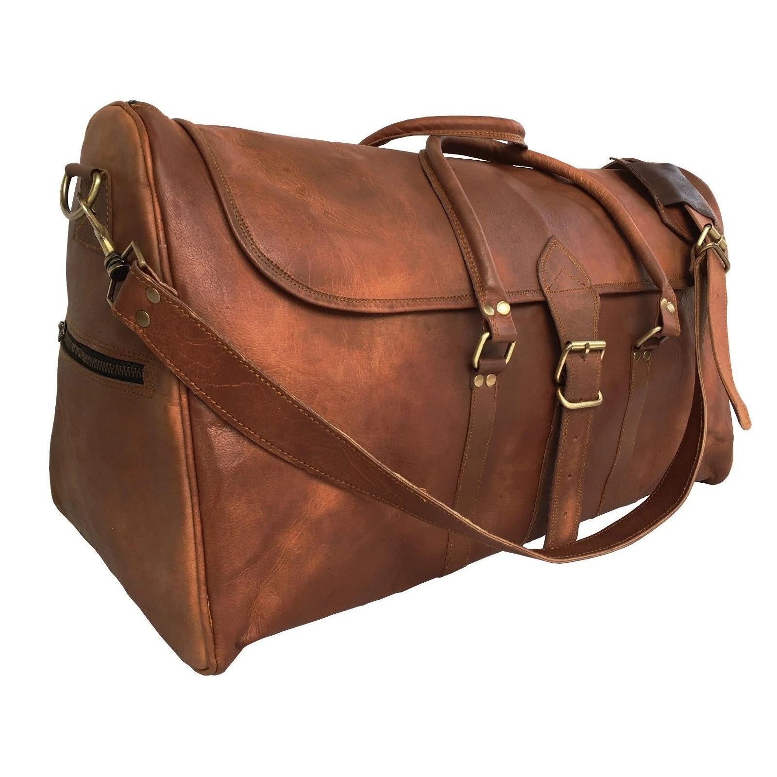 

Мужская кожаная дорожная сумка, дорожный чемодан для спортзала, винтажная, из натуральной, для выходных, на ночь, новая 24 x 9 x 7 in