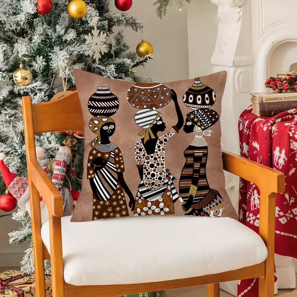 African Women Pillow Case Silky Elegant Comfort Sofa Bed Invisible Zipper