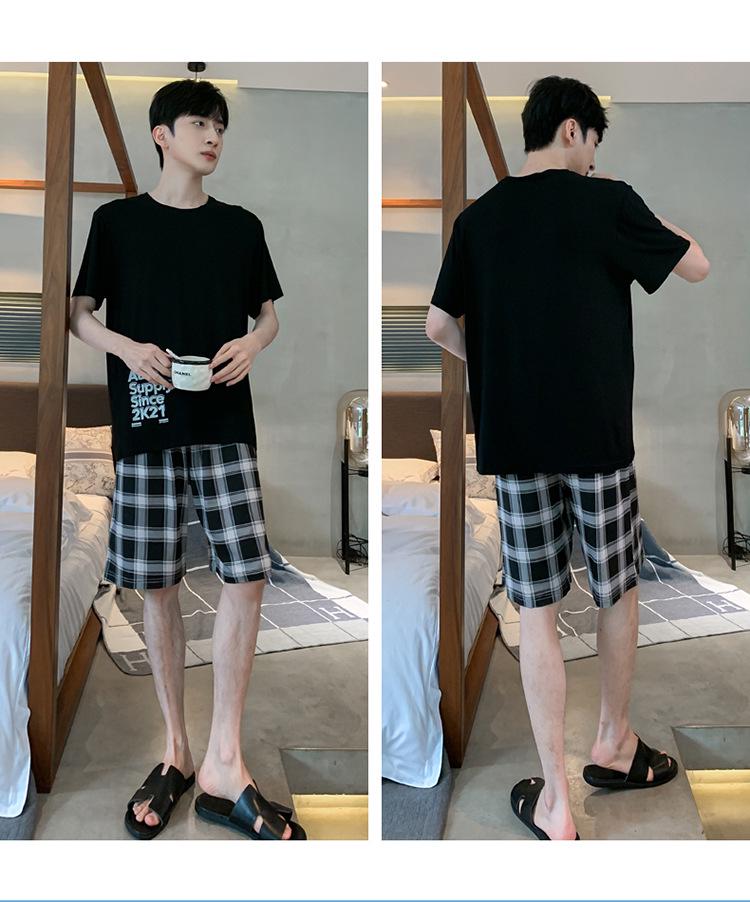 Men's Summer Modal Pajama Set: Korean Style Short-Sleeved Top and Shorts for Teens and College Students