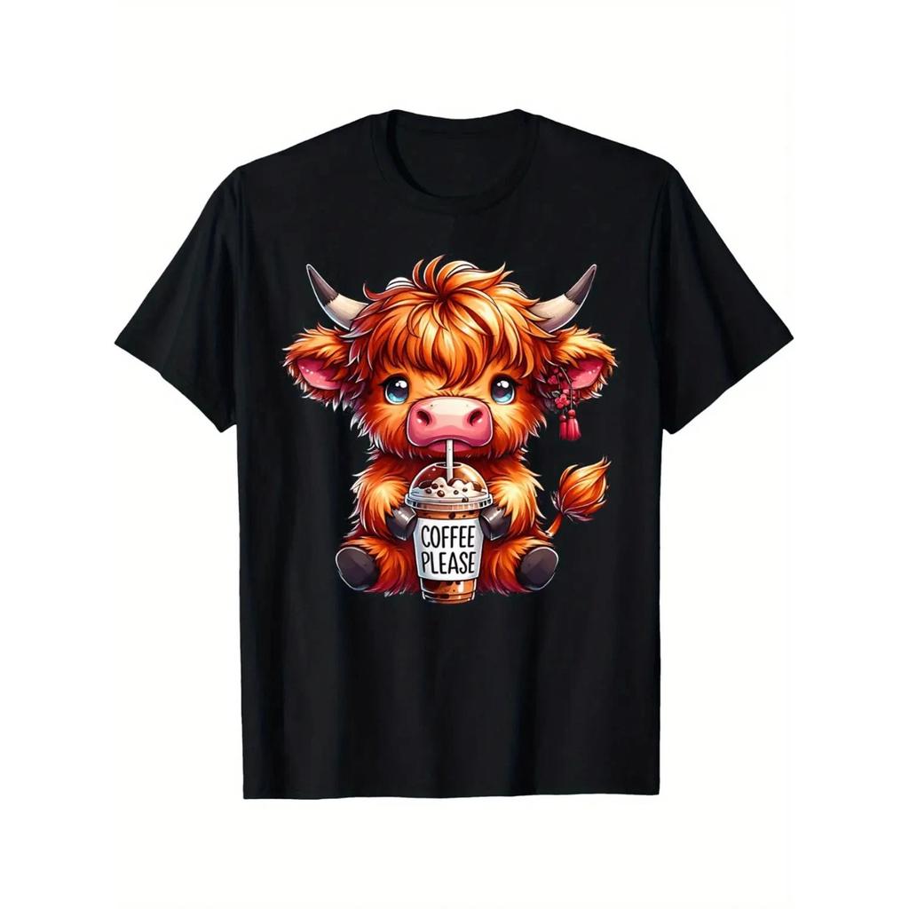 Highland Cow Funny Farm Animal Graphic T-Shirt Cotton Casual Tee