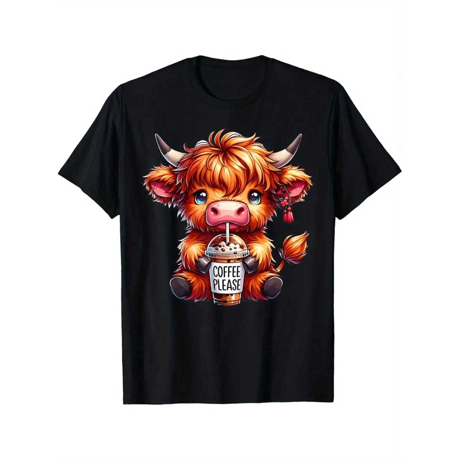 Highland Cow Funny Farm Animal Graphic T-Shirt Cotton Casual Tee XXXL