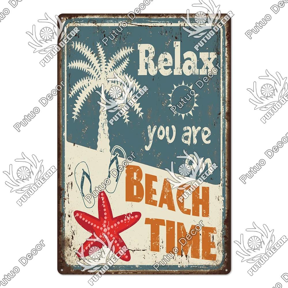 Putuo Decor Beach Vintage Tin Signs Plaque Metal Plate Retro Summer Posters Wall Art Decor Seaside Bar House Room Iron Painting
