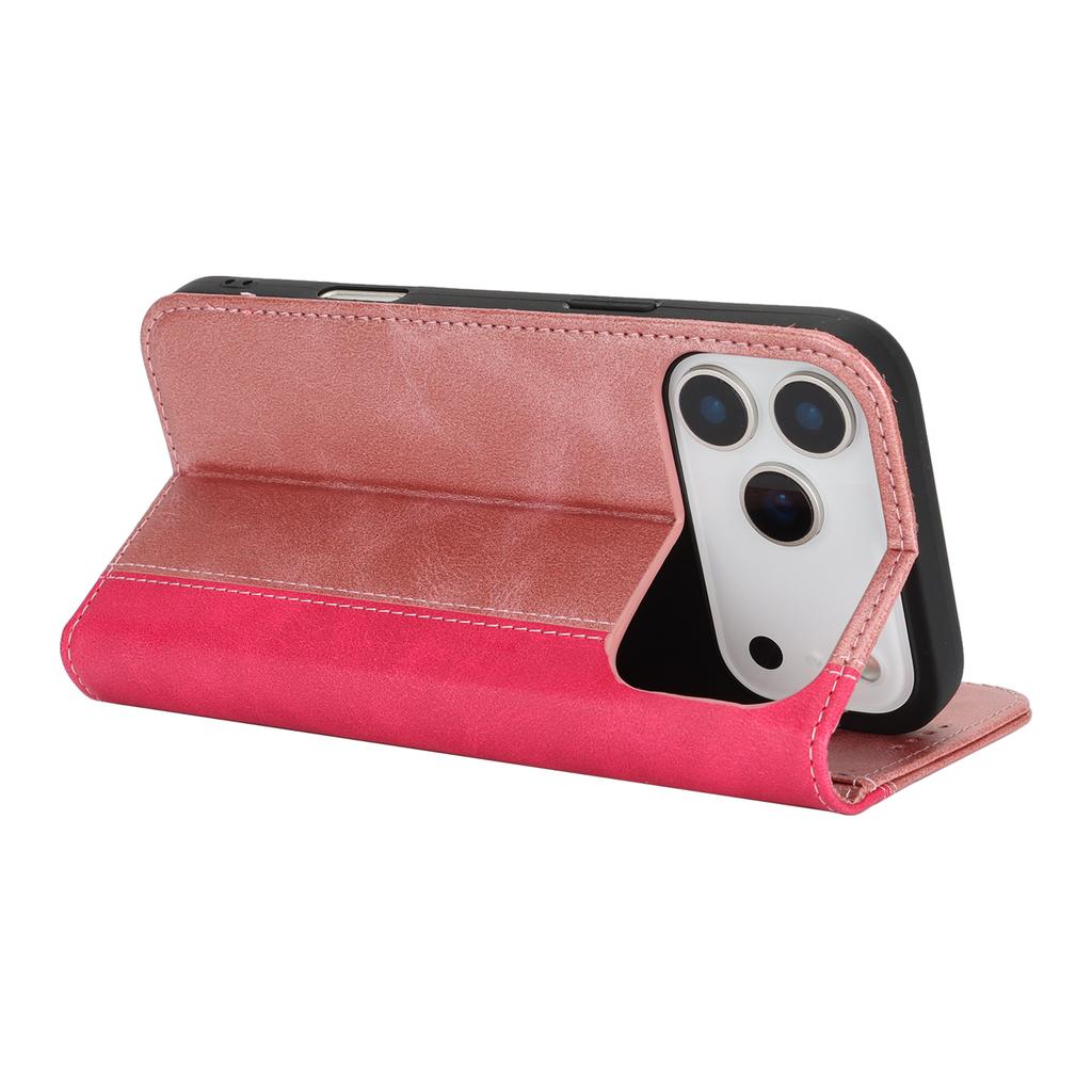 For iPhone 17 Pro Case Calf Texture 3 Card Slots Color Splicing Leather Phone Cover