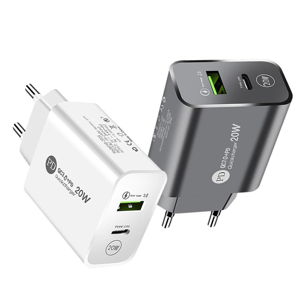 PD12W Mobile Phone Charger 5V 2.4A, USB + Type-C, EU/US Adapter