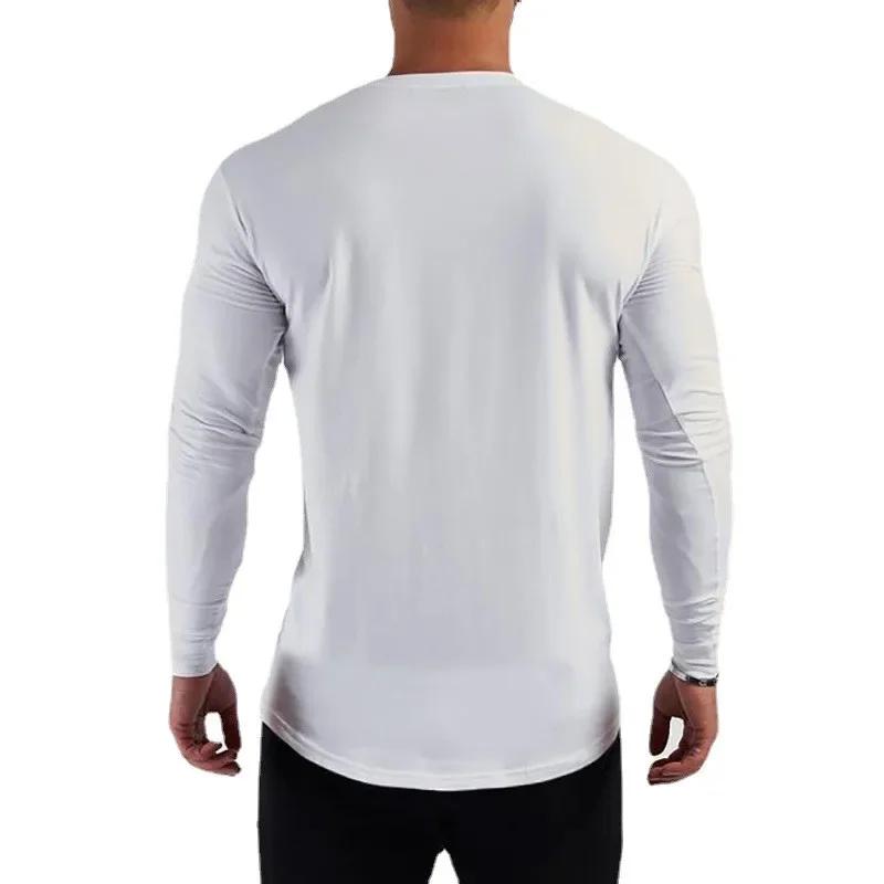 Muscleguys Autunm Running Long Sleeve T-shirts Mens Cotton Gym Clothing Slim Fit T Shirts Male Spring Bodybuilding Shirts Fitness Tees Tops