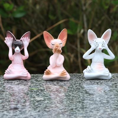 Medytacyjna figurka kota żywica Budda bezwłosy kot ozdoby siedzą w medytacji zen rzeźba kota wystrój domu prezent dla entuzjastów medytacji