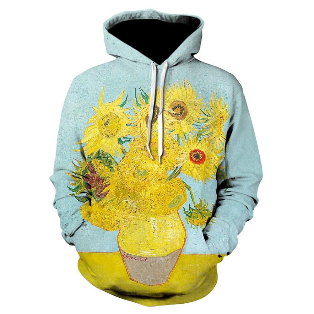 Harajuku Van Gogh Oil Painting Starry Night 3D Print Hoodie Women/Men Fashion Hip-hop Pop Sweatshirt Mens Hoodies