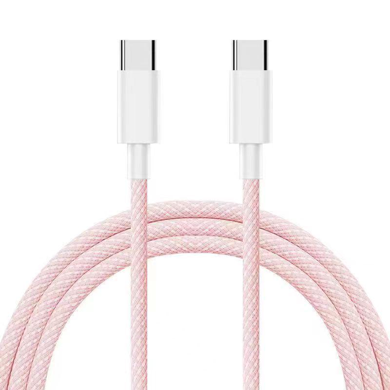 Compatible Apple 15/16 Macaron Dual Type-C Colorful Braided Fast Charging Cable for Phone & Tablet