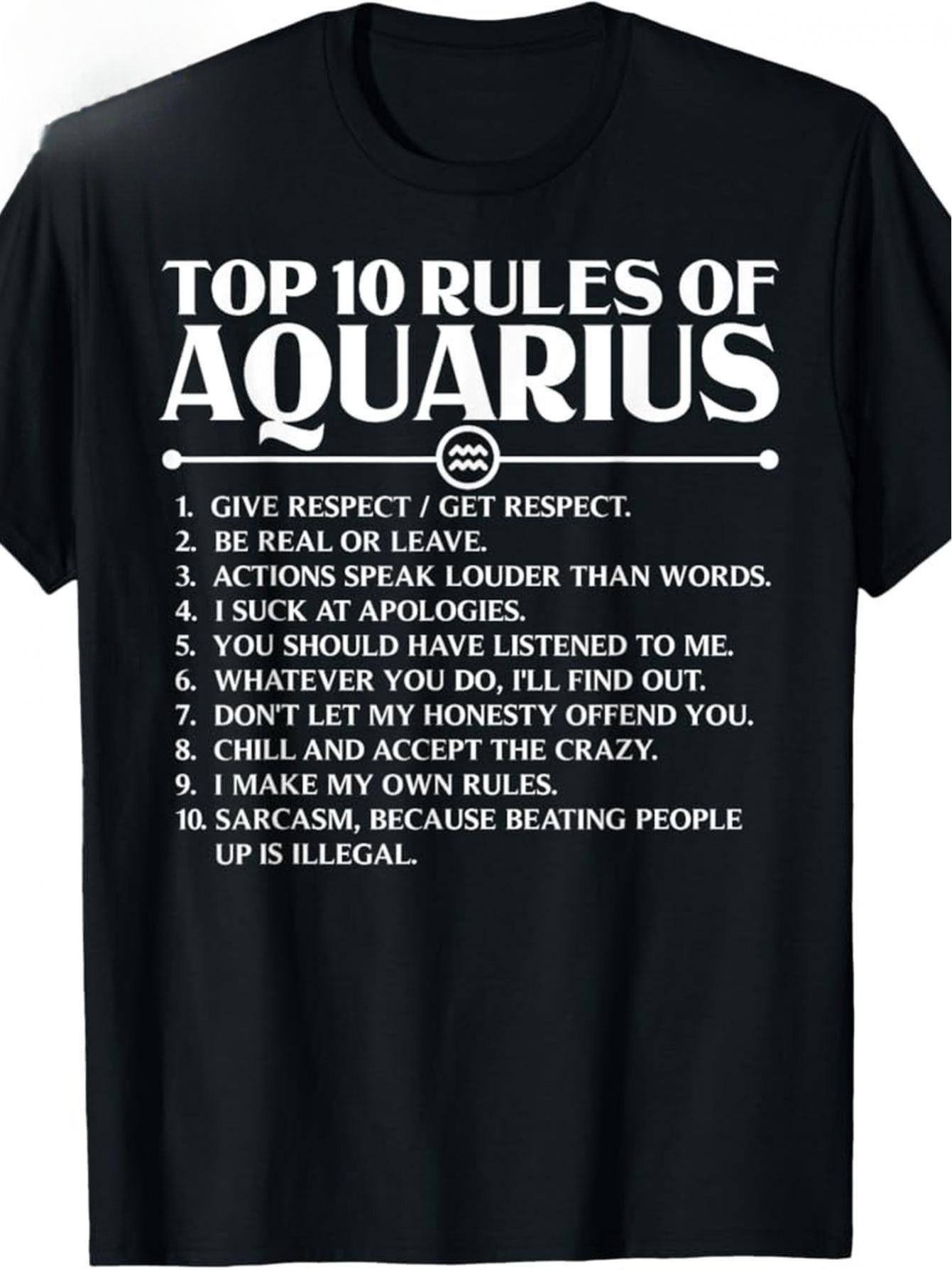 Aquarius Zodiac Pattern T-Shirt- Aquarius 10 Rules XXXL
