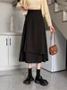 Women's Black A-Line Spring Skirt: High-Waist, Irregular Hem, Large Size with Hip-Covering Umbrella Design
