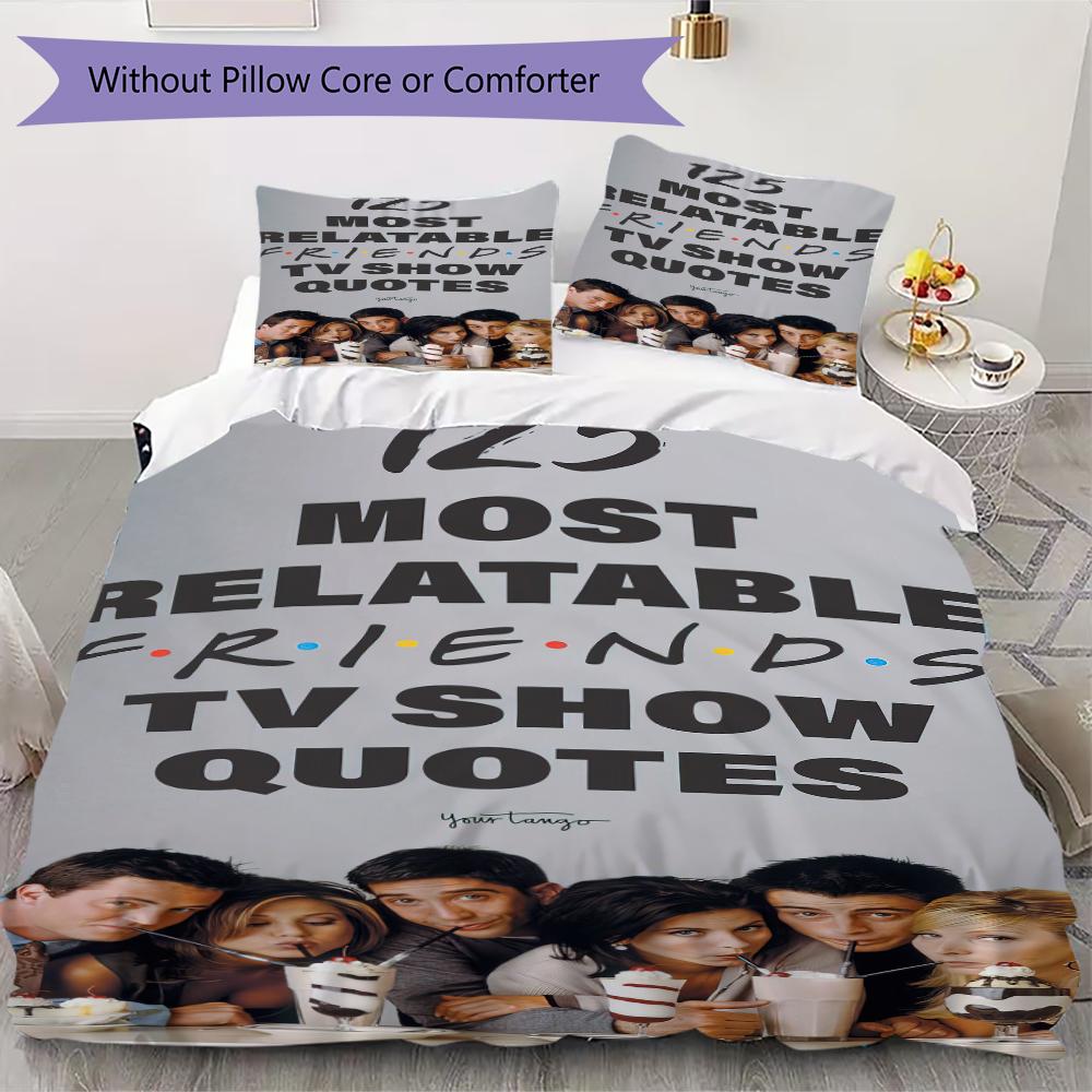 1PC Friends Theme Bedding Quilt Set Quilt Cover Pillowcase Home Decoration Birthday Gift (1 * Duvet Cover + 2 * Pillowcase, Without core)A8