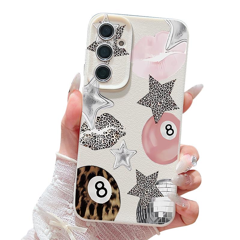 Vintage Leopard Print Stars Billiards Case For Samsung Galaxy S25 Edge S24 Ultra S23 S22 Plus S21 FE S26 Ultra Leather Texture Silicone Cover