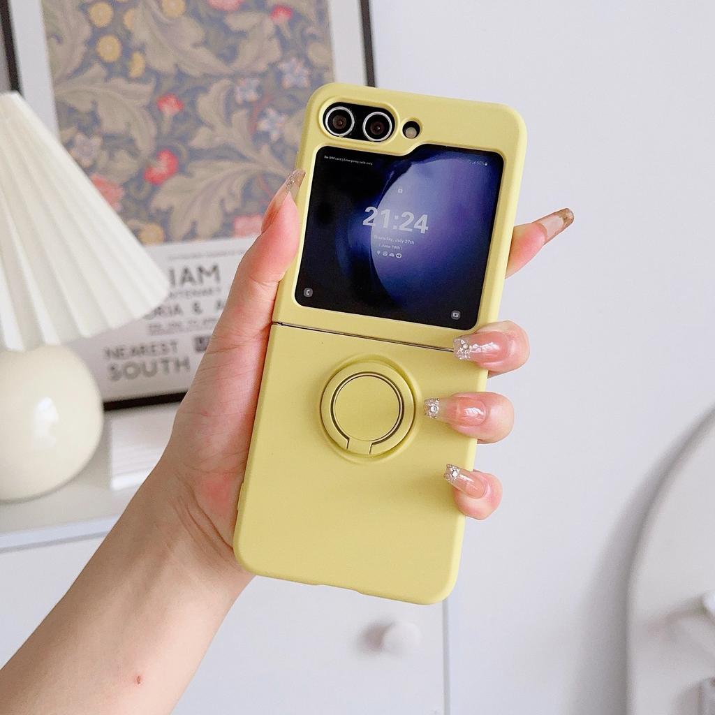 High Quality Soft Liquid Silicone Fold Phone Case for Samsung Z Flip 7 6 5 4 Shockproof Candy Color Ring Holder Cover