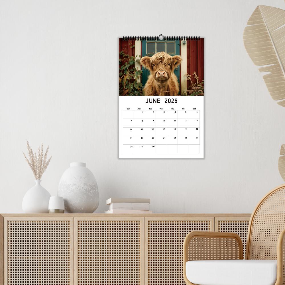 1pc 2026 Wall Calendar, Realistic Highland Cow Series, 12 Beautiful Designs, Perfect Gift for Birthdays, Christmas, New Year