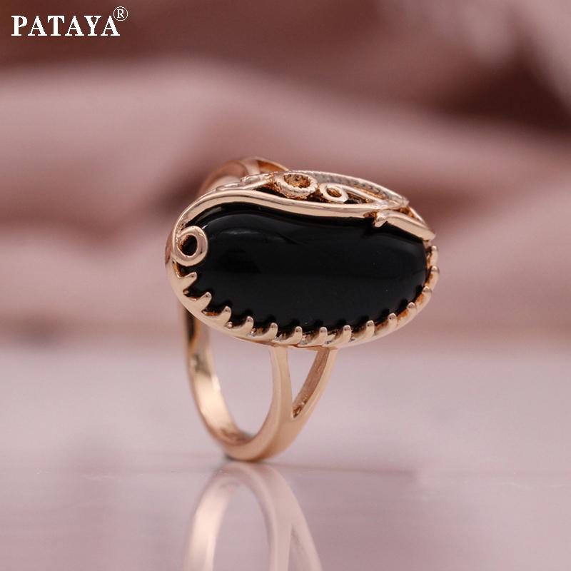 PATAYA Hollowed-out Pinched Flower Technique Artificial Zircon Earring Ring Combination Set