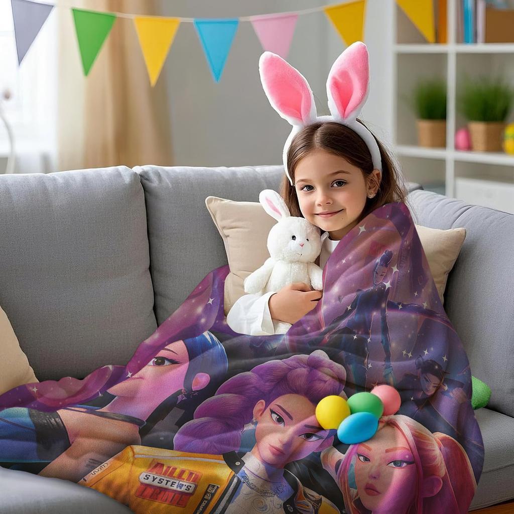 K-pop Girl Group HUNTR/X Starlight Themed Flannel Blanket for Adult Quality Soft Warm Universal Blanket for Travel Picnic Home