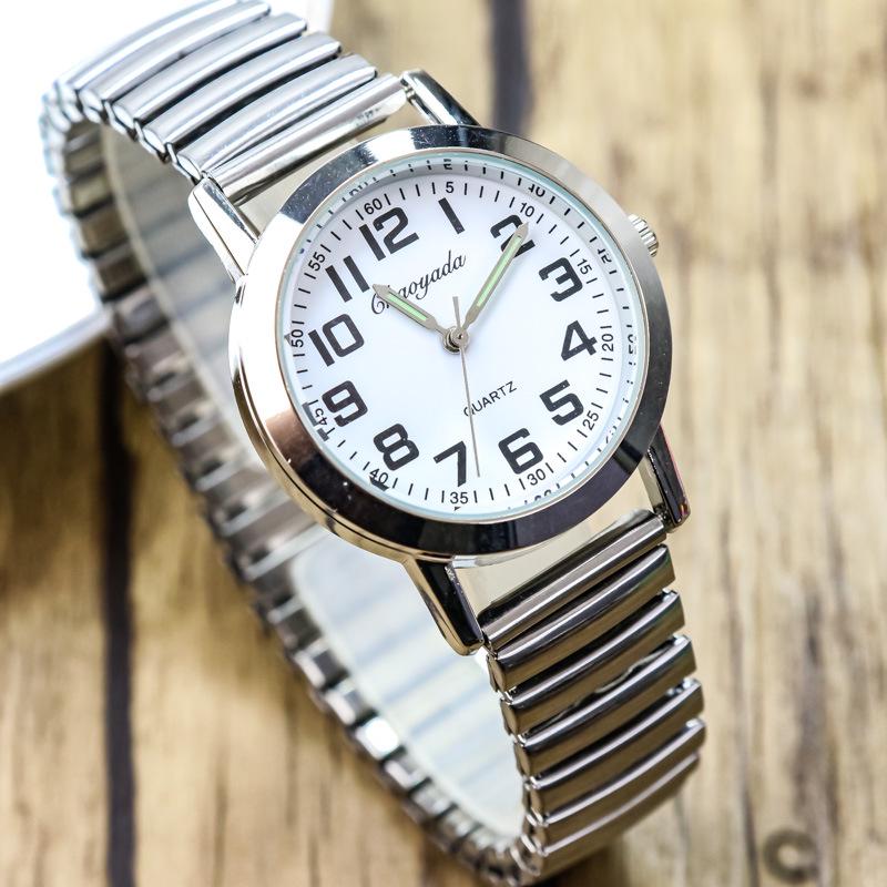 Large Number Luminous Elderly Quartz Watch with Waterproof Stainless Steel Elastic Band