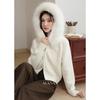 Pull Tricoté Luxiangnan pour Femme à Capuche et Col en Fourrure de Renard
