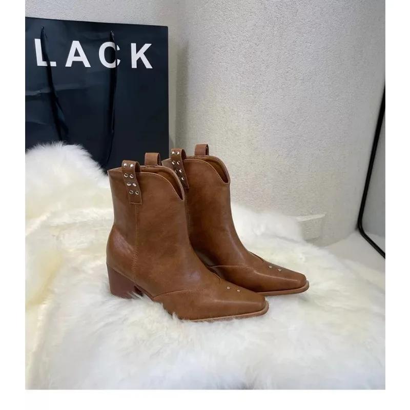 Women Western Cowboy Boots Fashion Pointed Toe Long Booties Ladies Elegant Thick Heel Shoes Winter Removable Women's Footwear