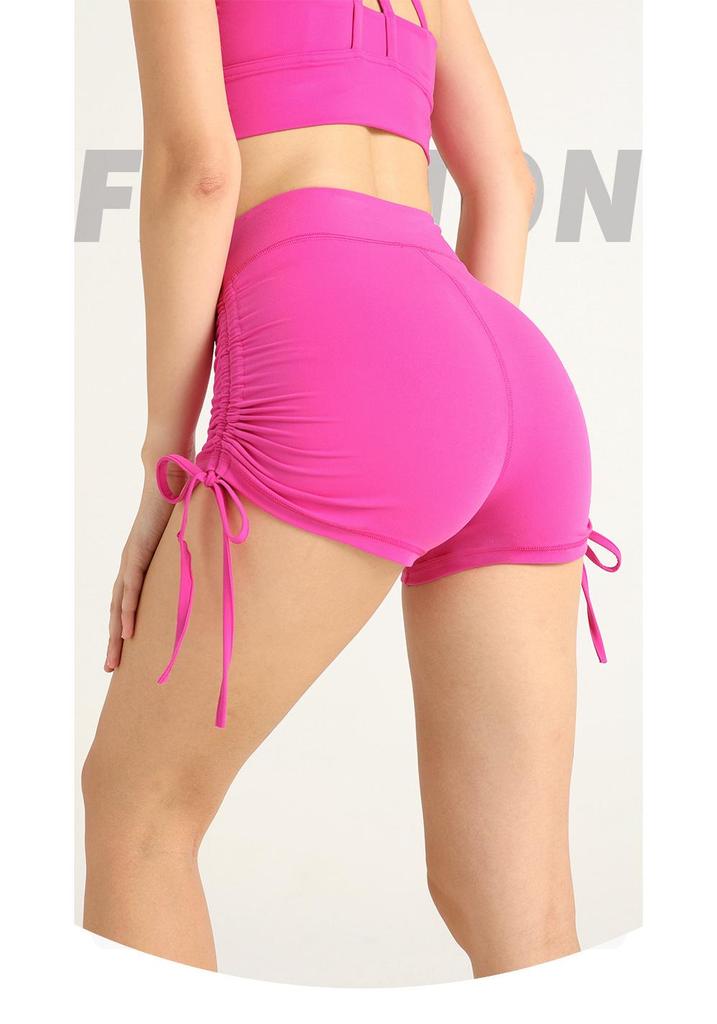 Hot Style Ruched Peach Yoga Shorts - Tight, Drawstring, No T-Line, Three-Point Design