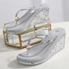 New summer Sequins Thick Bottom Slippers Sandals Summer Women Beach Wedges Shoes Sexy High Heel Rhinestone Flip Fops women