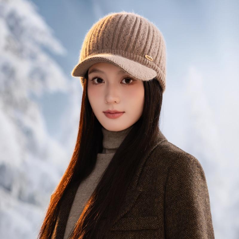 Fleece autumn and winter hat women's rabbit fur warm cap fashion versatile knitted hat wool hat
