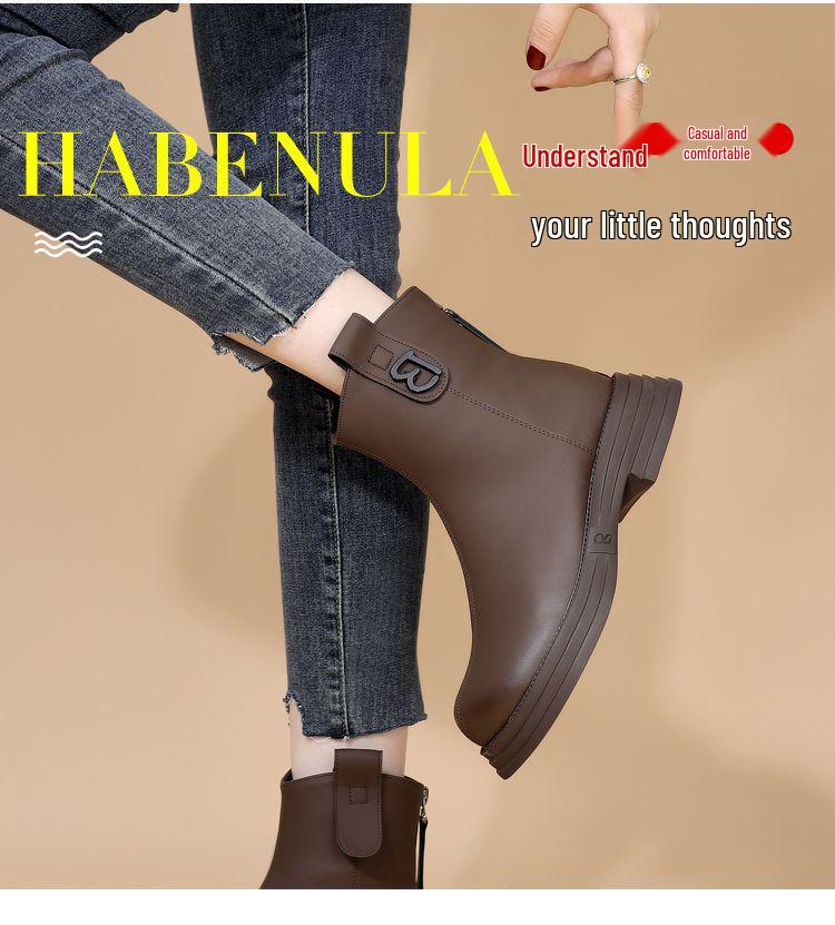 Women's Versatile Fleece-Lined Chelsea Boots: Thick-Soled, Soft, Ankle-High Fashion in New British Style.