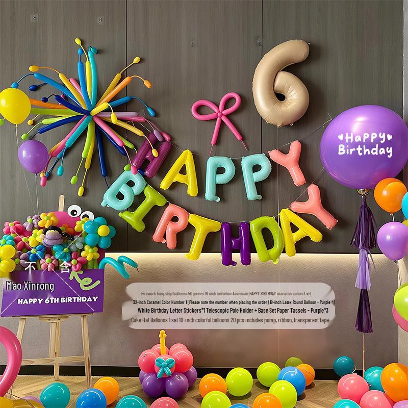 Colorful Dopamine Birthday Balloons and Backdrop for Kids' Party