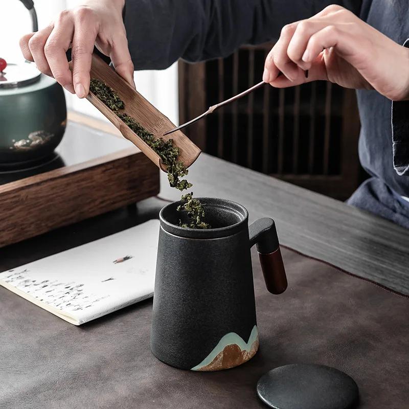 Yuanshan Tea Water Separation Mug with Lid Filter Large-capacity Office Cup Creative Zen Ceramic Tea Cup