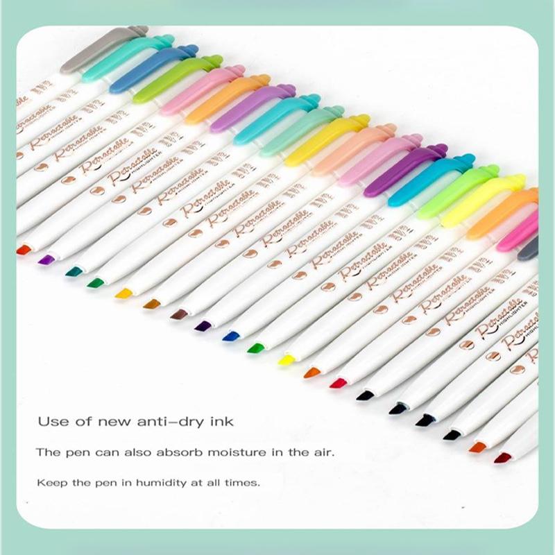 6 Colors Push Button Highlighter Pen Multicolor Kawaii Highlighter Anti-Dry Ink Student Stationery Coloring Hand Account