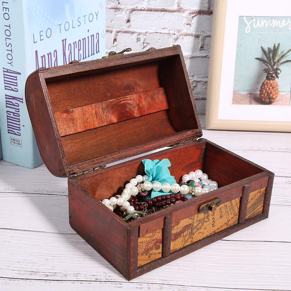 Vintage Schowek na biżuterię Drewniana dekoracja Odporna na kurz Pudełko ekspozycyjne Organizer Case(Żółty Mapa S)