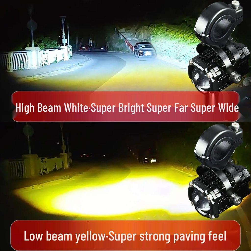 Hochintensiver LED Motorradscheinwerfer mit Teufelsauge - Superhell, Vierfarbiger Stroboskop, Fern-/Abblendlicht