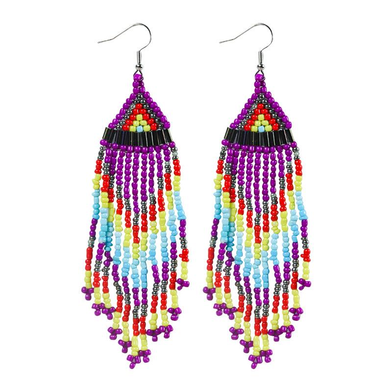 1 Pair of Bohemian Beaded Colorful Geometric Long Earrings as Earring Accessories