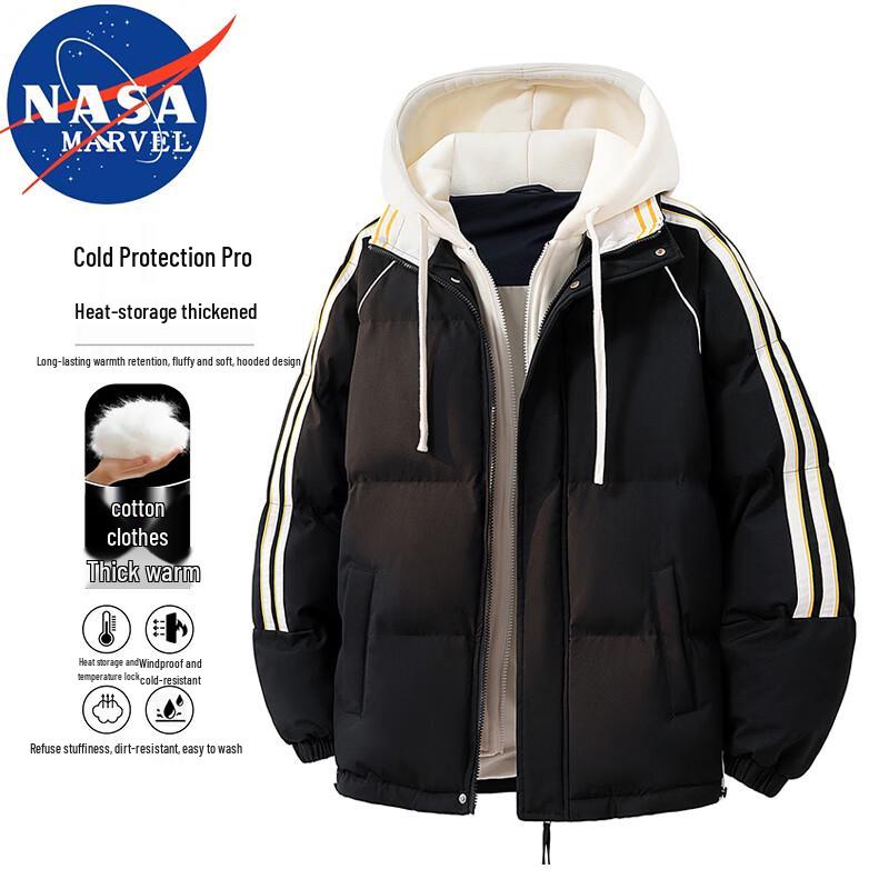 NASA MARVEL Herren-Kapuzen-Daunenjacke im 2-in-1-Look