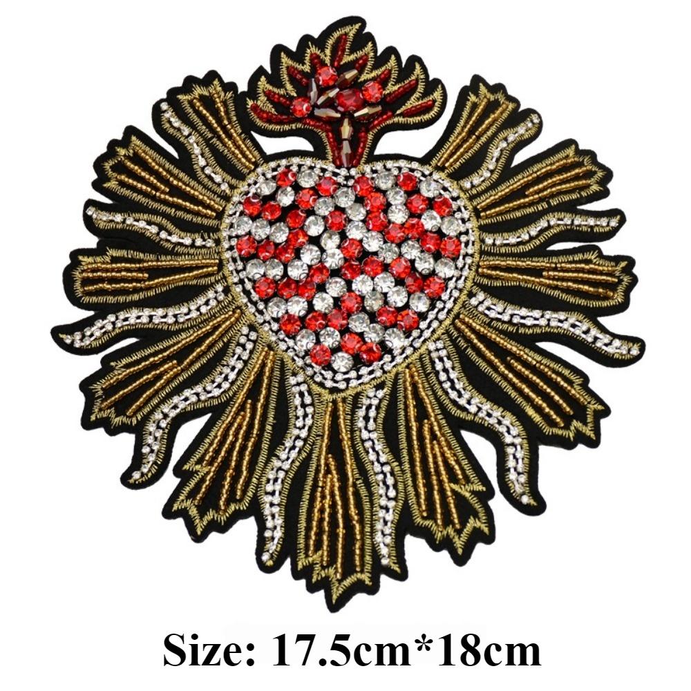 Large Handmade Bead Embroidered Red Heart-shaped Cloth Sticker, Fashionable DIY Clothes, Pants and Jackets Decorative Decals