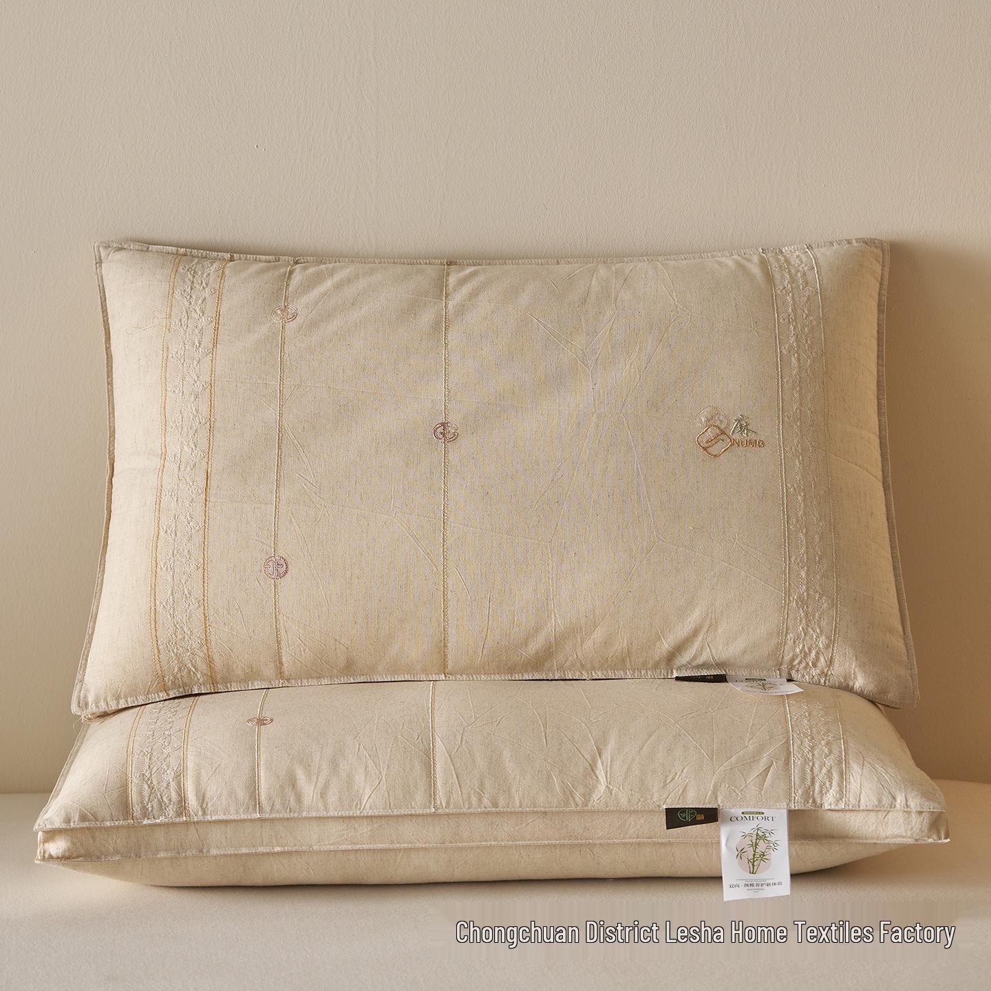 Cotton Linen Embroidered Pillow - Soft Comfort for Deep Sleep & Neck Support 48x74cm
