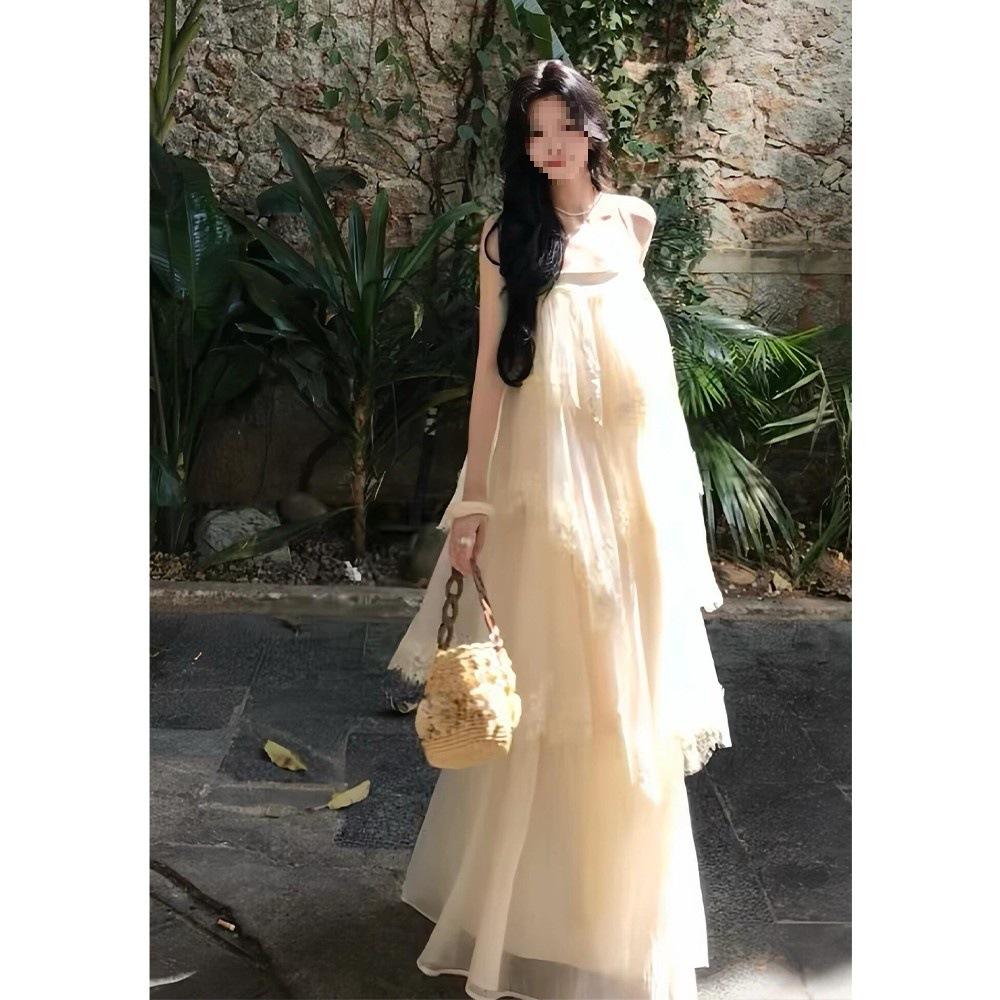 In Stock At the Actual Price, Korean Gentle Wind Lace Beautiful Back Suspender Dress, Spring New Holiday Wind Cake Long Dress for Women