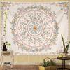 Bohemian Tapestry Wall Hanging, Beige Pink Floral Tapestry With Wild Flower Medallion Print Bedroom Boho Home Decor,White Wreath